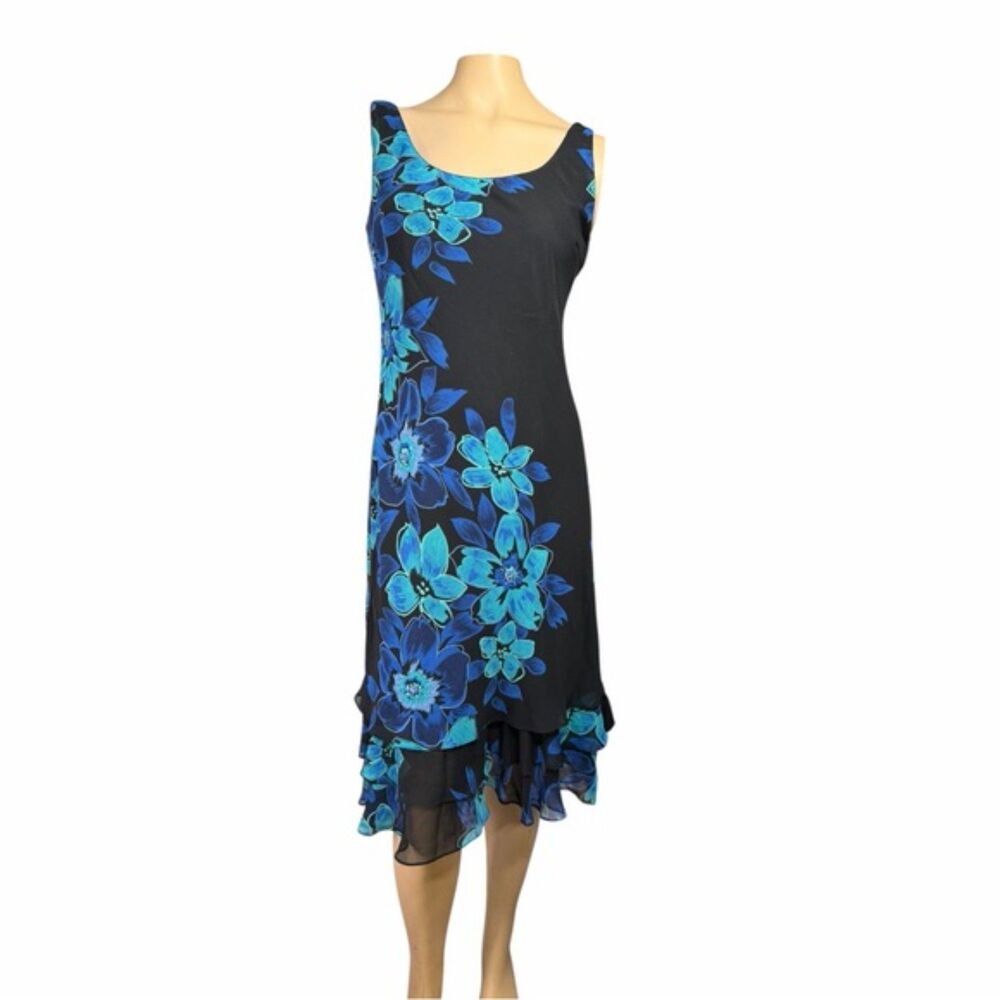 Bella Blue Floral Dress with Jacket Size 4 Black & Blue